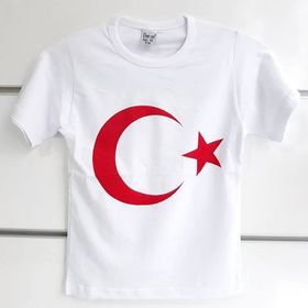 Bebegen Beyaz Üzerine Kırmızı Ay Yıldız 23 Nisan Kısa Kollu Çocuk Bayrak T-Shirt