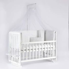 Bebeget B01 60X120 cm Beyaz Süper Natural Ahşap 4 Kademeli Anne Yanı Sallanır Uyku Seti ve Yataklı Beşik