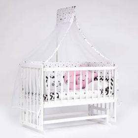 Bebeget B05 Süper 60X120 cm Natural Ahşap Beşik 4 Kademeli Beyaz Anne Yanı Sallanır Pembe Ay Uyku Seti ve Yataklı Beşik
