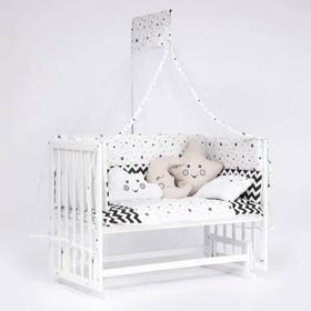 Bebeget B15 Süper 60X120 cm Natural Ahşap Beşik 4 Kademeli Beyaz Anne Yanı Sallanır Krem AYST Uyku Seti ve Yataklı Beşik