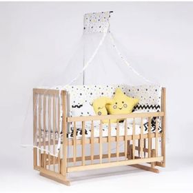 Bebeget D2 60X120 cm Süper Ahşap Doğal Beşik 4 Kademeli Anne Yanı Sallanır Uyku Seti ve Bebek Beşiği