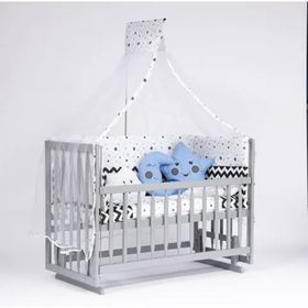 Bebeget G13 60x120 cm Süper Natural Ahşap 4 Kademeli Gri Anne Yanı Sallanır Uyku Seti Yatak ve Bebek Beşiği