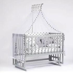 Bebeget G3 60x120 cm Süper Natural Ahşap 4 Kademeli Gri Anne Yanı Sallanır Uyku Seti Yatak ve Bebek Beşiği