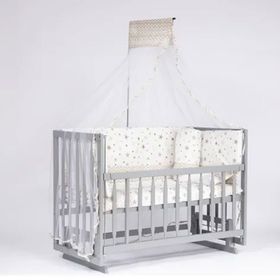 Bebeget G6 60x120 cm Süper Natural Ahşap 4 Kademeli Gri Anne Yanı Sallanır Uyku Seti Yatak ve Bebek Beşiği
