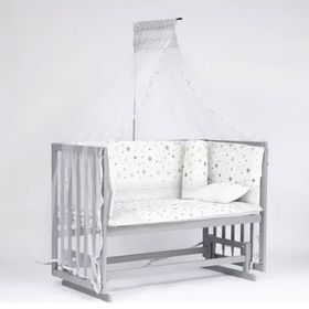 Bebeget G7 60x120 cm Süper Natural Ahşap 4 Kademeli Gri Anne Yanı Sallanır Uyku Seti Yatak ve Bebek Beşiği