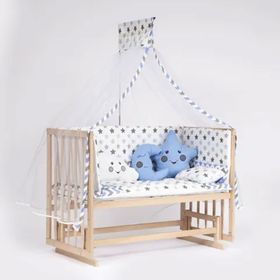 Bebeget S02 60X120 cm Süper Full Natural Ahşap 4 Kademeli Anne Yanı Sallanır Uyku Seti Yatak ve Bebek Beşiği