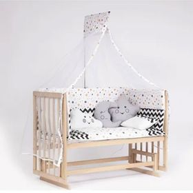 Bebeget S10 60X120 cm Süper Full Natural Ahşap 4 Kademeli Anne Yanı Sallanır Uyku Seti Yatak ve Bebek Beşiği