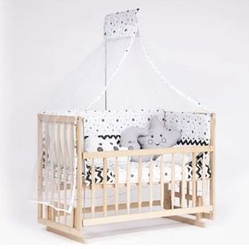 Bebeget S14 60X120 cm Süper Full Natural Ahşap 4 Kademeli Anne Yanı Sallanır Uyku Seti Yatak ve Bebek Beşiği