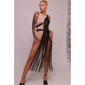 Bebekokusu Püsküllü Deri Ceket Püsküllü Seksi Deri Siyah Harness