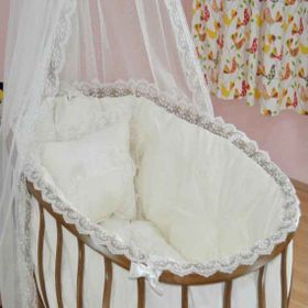 Bebekonfor Sepet Beşik için 50x90 cm Krem Fransiz Dantelli Uyku Seti