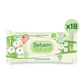 Bebem Natural Narin Dokunuş 18x90 Adet Plastik Kapaklı Islak Bebek Mendili