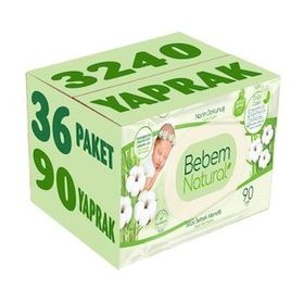 Bebem Natural Narin Dokunuş 36x90 Adet Plastik Kapaklı Islak Bebek Mendili