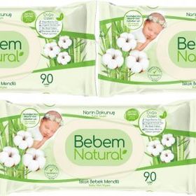 Bebem Natural Narin Dokunuş 3x90 Adet Plastik Kapaklı Islak Bebek Mendili