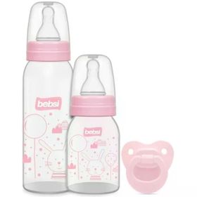 Bebsi 250 ml + 125 ml + Emzik PP Pembe Biberon ve Emzik Seti