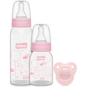 Bebsi 250 ml + 125 ml + Emzik PP Pembe Biberon ve Emzik Seti