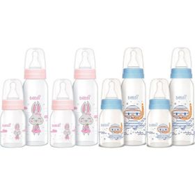 Bebsi Mavi Pembe 250 ml + 125 ml Karma 4'lü Cam Biberon Seti
