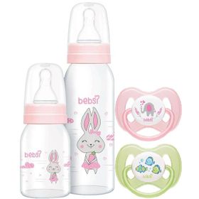 Bebsi No 1 250+125 ml Pembe Ortodontik Damaklı Kelebek Emzik ve Cam Biberon Seti