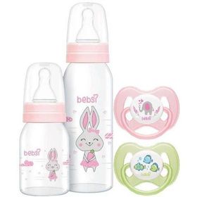 Bebsi No 1 250+125 ml Pembe Ortodontik Damaklı Kelebek Emzik ve Cam Biberon Seti