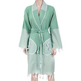 Bedinn Kimono Yaka Rota Yeşil Peştemal Bornoz