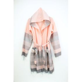 Bedinn Stripe Gri-Yavruağzı Peştemal Bornoz