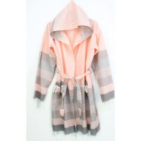 Bedinn Stripe Gri-Yavruağzı Peştemal Bornoz