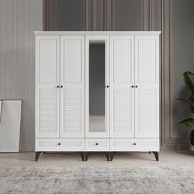 Beenal Nisa 5 Kapaklı Beyaz 200 cm Gardırop