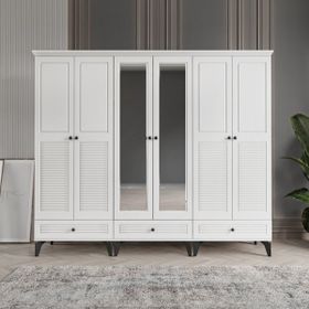 Beenal Nisa 6 Kapaklı Beyaz 240 cm Gardırop