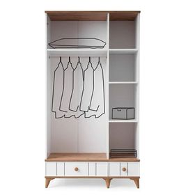 Beenal Sıla 3 Kapaklı Çekmeceli 115 CM Beyaz Çam Gardırop