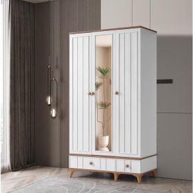 Beenal Sıla 3 Kapaklı Çekmeceli 115 CM Beyaz Çam Gardırop
