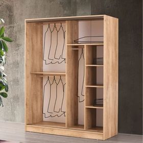 Beenal Venüs Sürgülü 160 cm Sonoma Ceviz-Parlak Beyaz Gardırop