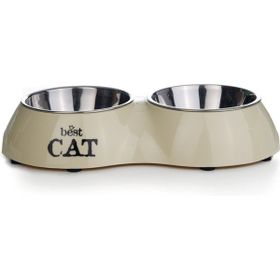 Beeztees 26.5x15x4.5 cm 2x160 ml Bej Paslanmaz Çelik 2'li Kedi Mama ve Su Kabı