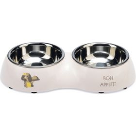 Beeztees 27x14 cm 2x160 ml Pudra Pembe Paslanmaz Çelik 2'li Köpek Mama ve Su Kabı