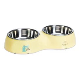 Beeztees 34x17.5 cm 2x350 ml Sarı Paslanmaz Çelik 2'li Köpek Mama ve Su Kabı