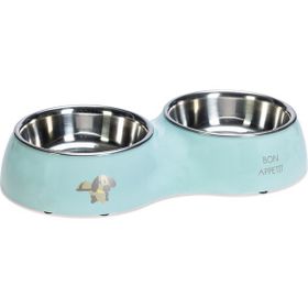 Beeztees 34x17.5 cm 2x350 ml Turkuaz Paslanmaz Çelik 2'li Köpek Mama ve Su Kabı