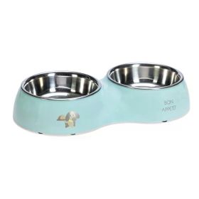 Beeztees 34x17.5 cm 2x350 ml Turkuaz Paslanmaz Çelik 2'li Köpek Mama ve Su Kabı