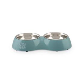 Beeztees 34x17.5 cm 2x350 ml Turkuaz Paslanmaz Çelik 2'li Köpek Mama ve Su Kabı