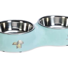 Beeztees 34x17.5 cm 2x350 ml Turkuaz Paslanmaz Çelik 2'li Köpek Mama ve Su Kabı