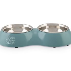 Beeztees 34x17.5 cm 2x350 ml Turkuaz Paslanmaz Çelik 2'li Köpek Mama ve Su Kabı