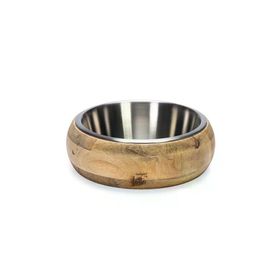 Beeztees DBL 21 cm 1300 ml Dışı Masif Ahşap Paslanmaz Çelik Köpek Mama Su Kabı