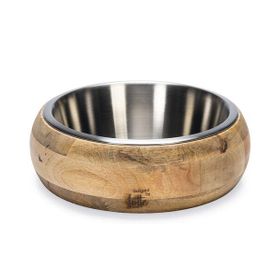 Beeztees DBL 21 cm 1300 ml Dışı Masif Ahşap Paslanmaz Çelik Köpek Mama Su Kabı