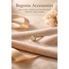 Begonia Accessories 925 Ayar Gümüş Zirkon Taşlı Gold Tek Taş Tırnaklı Hızma Piercing