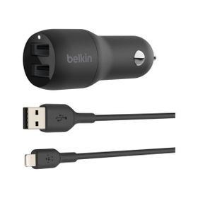 Belkin 24W Hızlı Araç Şarj Cihazı 2 Port USB Siyah+Apple Lightning Kablo