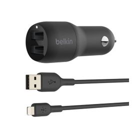 Belkin 24W Hızlı Araç Şarj Cihazı 2 Port USB Siyah+Apple Lightning Kablo
