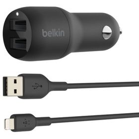 Belkin 24W Hızlı Araç Şarj Cihazı 2 Port USB Siyah+Apple Lightning Kablo