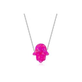 Bella Gloria GK00284 Pembe Opal Fatma Ana Eli Gümüş Kolye