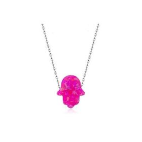 Bella Gloria GK00284 Pembe Opal Fatma Ana Eli Gümüş Kolye