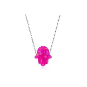 Bella Gloria GK00284 Pembe Opal Fatma Ana Eli Gümüş Kolye