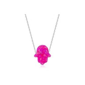 Bella Gloria GK00284 Pembe Opal Fatma Ana Eli Gümüş Kolye