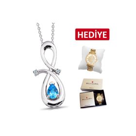 Bella Gloria GPK0035 Damla Mavi Topaz Pırlanta Kolye
