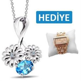 Bella Gloria GPK0038 Mavi Topaz Papatya Pırlanta Kolye